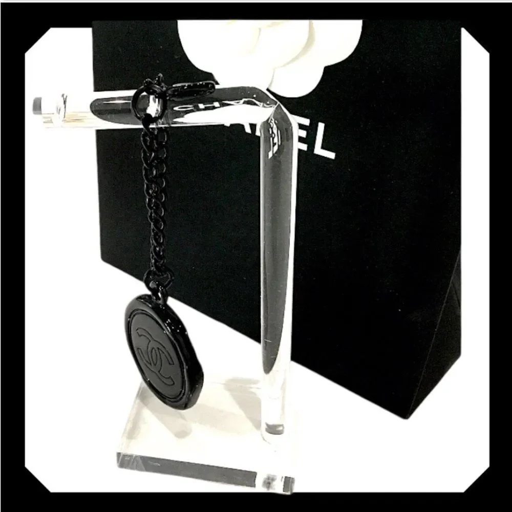 CHANEL BLACK BAG CHARM KEYCHAIN KEY RING